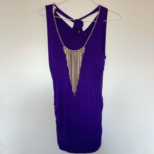 Cache Purple Top with Gold Chain Accent